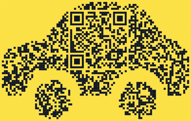 Красивый QR-код в стиле «Такси»: машина на жёлтом фоне — для такси и трансферов