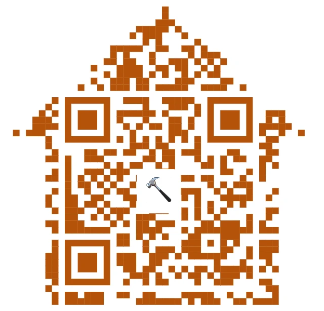 Красивый QR-код в стиле «Мастер на час»: код в форме дома с молотком — для мелкого ремонта и мужа на час